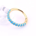 Detail of gold-plated copper ring featuring sky blue enamel spiral patterns on white background - Adjustable Open / Blue
