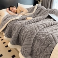 Thick dark grey double-sided warm blanket with geometric embossing and sherpa lining - Starry Grey