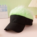 Creative black hip hop baseball cap with light green synthetic wig hair decoration - Black+Light Green Hair