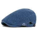 Blue corduroy newsboy cap featuring a side smile embroidery and adjustable strap - Blue / Adjustable