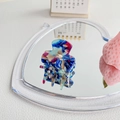 Mini marble acetate hair claw with blue, magenta, and cream patterns on a heart mirror - 3.5cm / Floral Blue