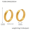 Polished 18k gold plated stainless steel hoop earrings with size dimensions shown - Gold (F1098-3)