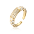 Anillo abierto de panal dorado con esmalte blanco y pavé de circonitas brillantes - Abierto Ajustable / Blanco (12001)