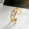 Luxury gold plated copper open ring with marquise zircon stones on marble background - Adjustable Open / Transparent White (13495)