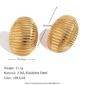 Chic 18K gold plated stainless steel hollow heart J-shape earrings with textured finish - Minimalist Striped Oval Studs - Gold
