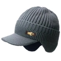 Gorro de punto de invierno gris clásico con orejeras y visera para el frío exterior - Gorro De Punto De Doble Capa Engrosado / Gris (Sin Forro)
