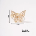Detailed view of butterfly ring with zircon pave stones and size dimensions - Gold Hollow Butterfly Clear Zirconia