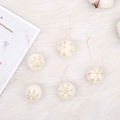 Five white wool felt Christmas balls with gold snowflake embroidery and gold hanging cords - Gold Thread Stitched Ball Style (B-33) / 5 Pieces / White