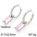 Fashionable silver steel drop earrings featuring rectangular pink zircon tassels - Silver/Pink