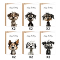 Set di 12 graziosi biglietti d'auguri per cani con buste kraft e testo Happy Birthday - Stile Cani Cartoon Curativi S816 (12 Biglietti + 12 Buste)