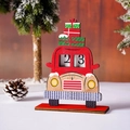 Detailansicht der hölzernen Weihnachtsauto-Adventskalender mit Datumsblöcken und Geschenken - Roter LKW / Rot