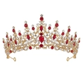 Luxurious gold crown for weddings with red teardrop rhinestones and white crystals - Gold Red Zirconia