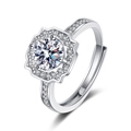 Classic silver-plated crown ring with sparkling zircon solitaire and adjustable open band - Adjustable Open / J75 2 Carats
