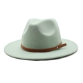 Detail of mint green wool fedora hat featuring a brown leather band and metal rivets - M (56-58cm) / Mint Green