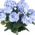 Artificial blue geranium silk flower bouquet with lifelike green leaves for home decor - 14" / Blue