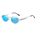 Retro steampunk sunglasses with round blue lenses and silver metal spring frame - Silver Frame Blue Lens