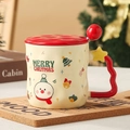 Graffiti Christmas ceramic mug with red lid and wave handle on a wooden tray - Christmas Snowman - Mug with Lid & Spoon
