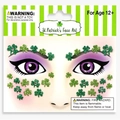 Green shamrock glitter face stickers with rhinestones for St. Patrick's Day makeup - Clover Classic Two Tone