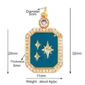 Vintage blue enamel rectangle pendant with gold star and white zircon border - Star Rectangle-Blue