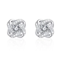 Elegante S925 zilveren klavertje vier oorknopjes met fonkelende zirkonia stenen bezet - 925 zilver / Witte Zirkoon met Zilveren Stopper