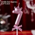 Pink metallic number 7 birthday candle with small crown and ribbon bow detail - Number Candle Pink With Crown And Bow (7)