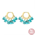 Elegant gold S925 sterling silver hoop earrings with natural turquoise stone tassels - Crushed Turquoise Hoop - Gold