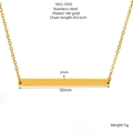 Minimalist 18k gold plated stainless steel necklace with 50mm horizontal bar pendant - 50mmx2mm / Gold