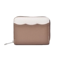Litchi texture leather coin purse in cream and coffee tones with wavy edge design - Khaki