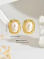 Oval pearl stud earrings with gold stainless steel radial texture frame, 2.44cm size - Stainless Steel Pearl Oval Textured