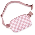 Pink and white checkerboard waterproof polyester waist bag with adjustable strap - Pink Plaid