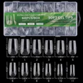 Size chart showing exact length and width measurements for matte transparent false nail tips - Short Square