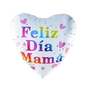 White heart foil balloon with Feliz Día Mamá rainbow text and pink heart details - 18 Inch White Color Text Heart Happy Mother's Day (F3391)