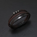 Men's multilayer braided leather bracelet with vintage metal magnetic clasp - Black Magnetic Clasp/Coffee Leather