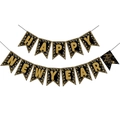 Black and gold Happy New Year swallowtail banner with glitter text for party decor - Small Printed Black Happy New Year Swallowtail