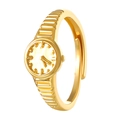 Adjustable golden watch-shaped ring with a miniature dial design in a polished finish - Gold Non-Stone Round Face (7934)