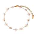 Tobillera de acero bañada en oro 18K con piedras naturales rosas y cuentas de oro - Estilo Cuarzo Rosa Dorado