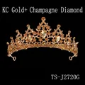 European bridal tiara in KC gold with champagne water-drop rhinestones and alloy base - KC Gold + Champagne Rhinestone