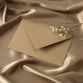 Linen textured kraft envelope in khaki on champagne silk background with dried flowers - 1pc Linen Grey Envelope / Gray