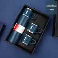 Deep blue 304 stainless steel vacuum flask set with two matching mugs in a gift box - Gift Set (1 Flask + 2 Cups) / Deep Blue