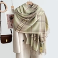Classic houndstooth scarf in light green and beige with fringe tassels for winter warmth - Green Style (Style 4)