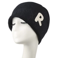 Chic black knitted beanie with white R letter embroidery for a stylish look - Black