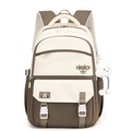 Zaino da studente minimalista bicolore beige e marrone con ciondolo a forma di nuvola - Cachi