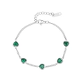 Silver stainless steel bracelet featuring five delicate green heart-shaped zircons - Silver-Green Zirconia