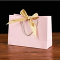 Pink paper gift bag with a large golden satin bow and durable braided rope handles - Bowknot Decoration Style / 19x15x7cm / Pink