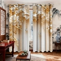 Detalle del patrón floral dorado 3D y los ojales metálicos en cortinas de terciopelo - 142*160CM / Flor en Relieve de Lujo (25CL-2)