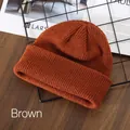 Minimalist ribbed knit beanie cap in warm brown finish for autumn and winter - Brown