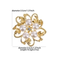 Golden flower brooch with five pearls and center crystal, 3.5cm diameter elegant design - Gold Leaf Pearl Rhinestone Brooch (4073110)