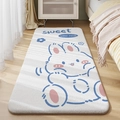 Long plush bedside rug with white base, blue and pink cartoon patterns and sweet text - Sweet Cute Bunny