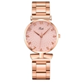 Detail view of the rose gold women's watch with a textured pink sunburst dial and markers - Watch (Single Item) / Pink