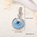 Detail showing dimensions of the Evil Eye pendant with clear measurements and weight - Silver Round Blue Eye Spiky (A0650)